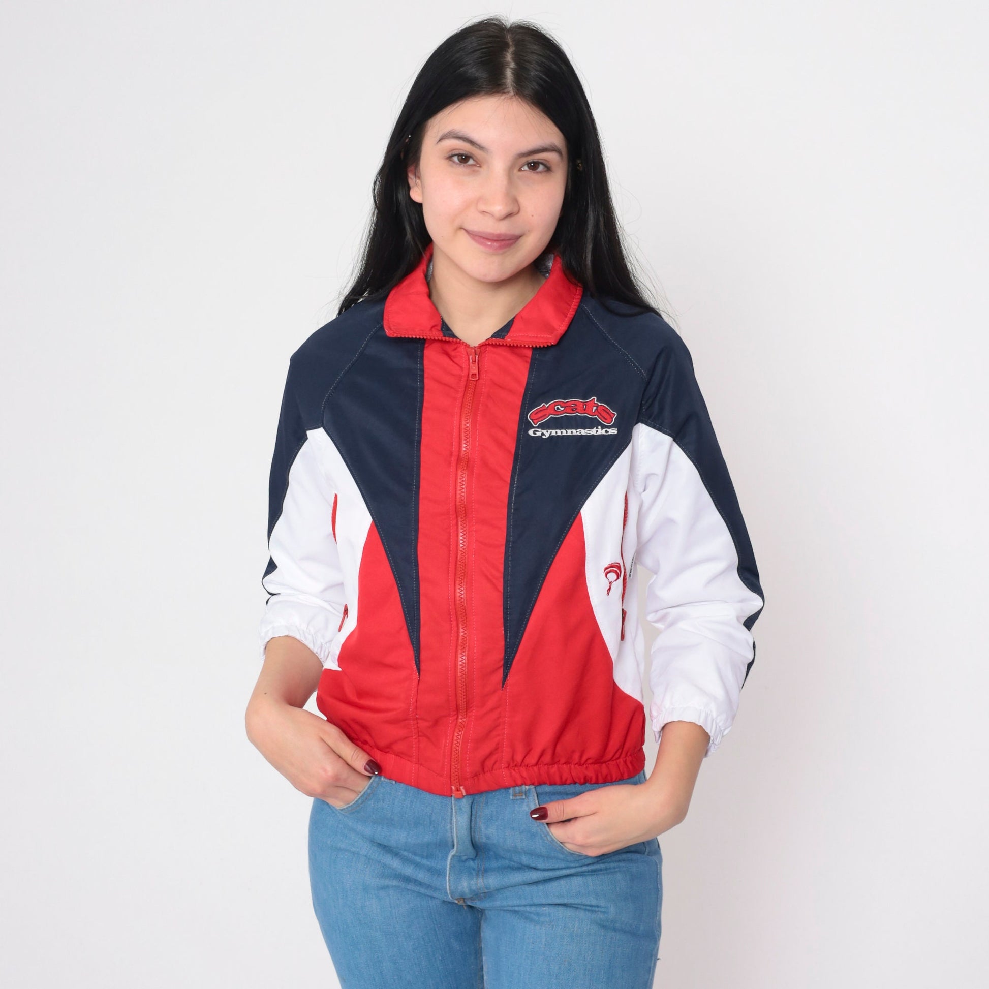 00s Scats Gymnastics Windbreaker Jacket Red White Blue Color Block Extra Small
