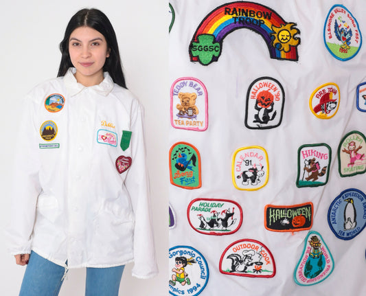 90s Girl Scout Leader White Snap Jacket Debbie Patch Nylon Large L