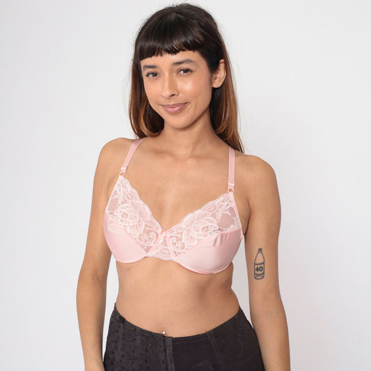 90s Victoria's Secret Baby Pink Lace Underwire Bra 36C
