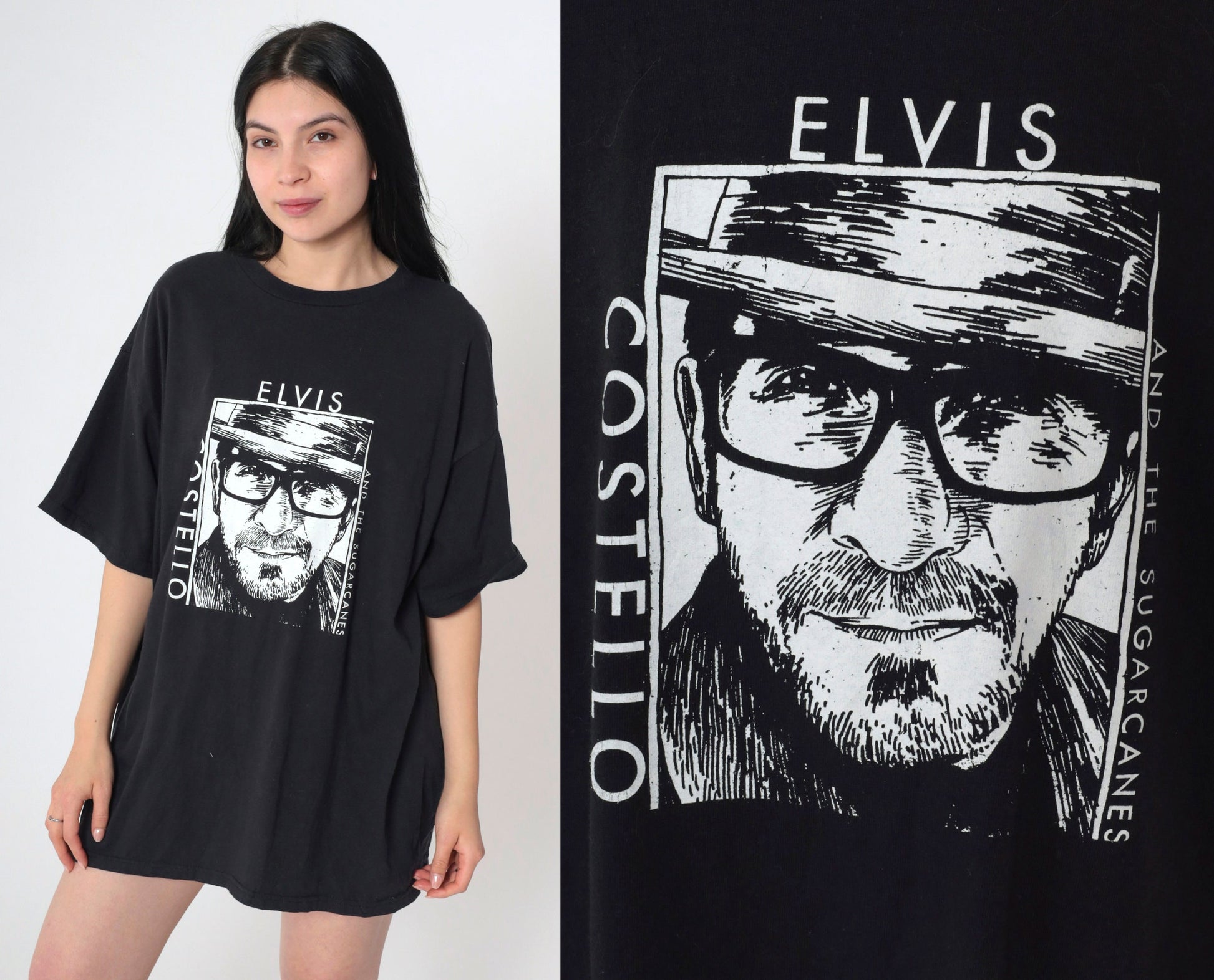 Elvis Costello and The Sugarcanes Concert Tee Black Band Shirt Extra Large XL