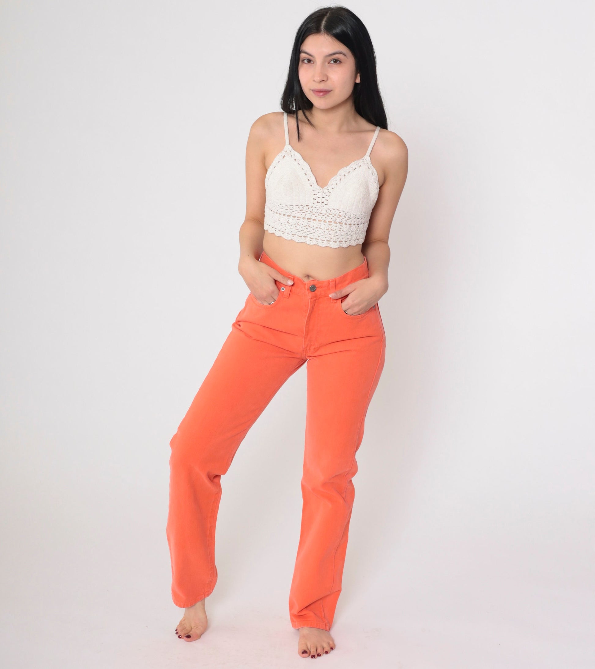 Calvin Klein 90s Orange Denim Mom Jeans Mid Rise Straight Leg Small S