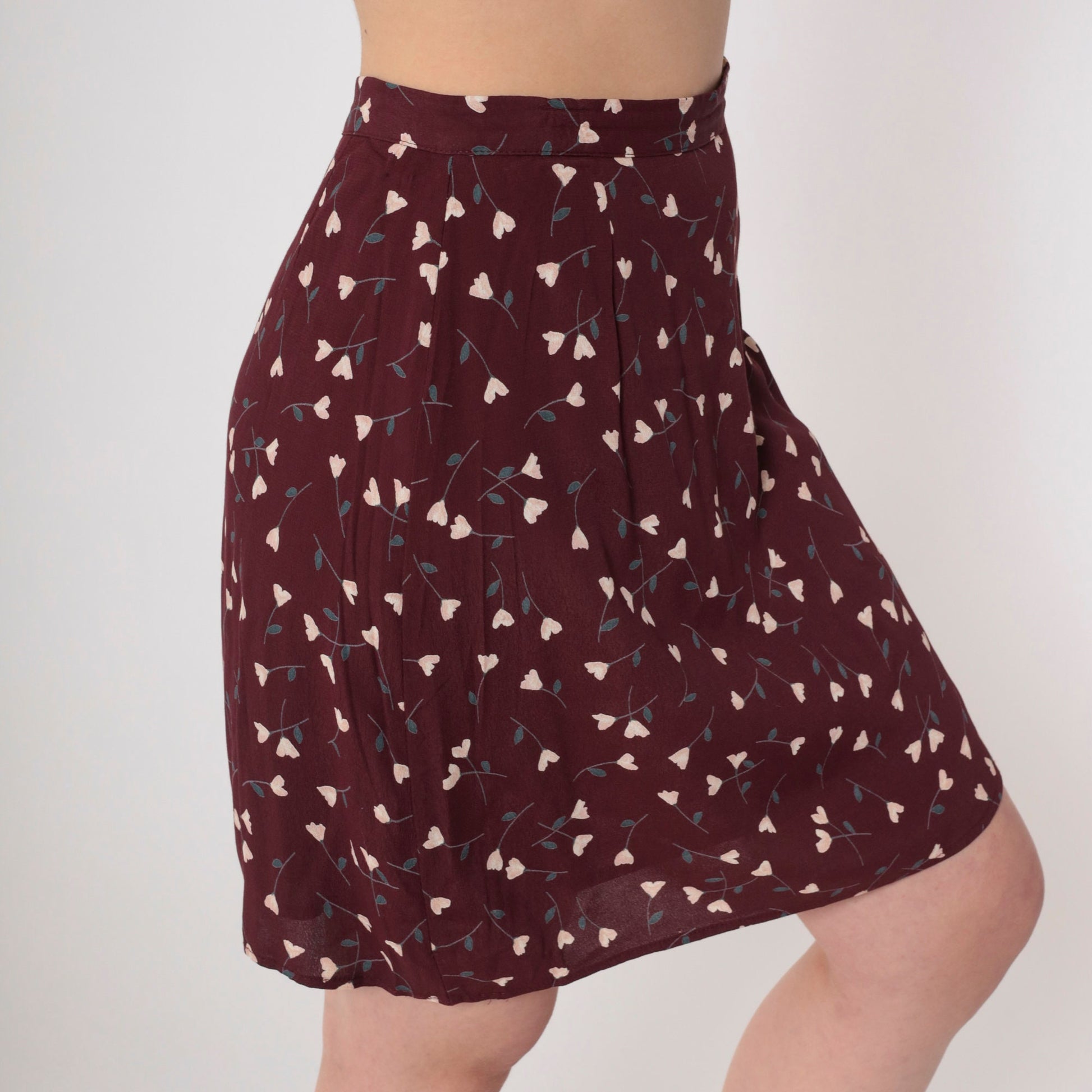 90s Brown Floral Mini Skirt High Waist Ditsy Print Straight Small S