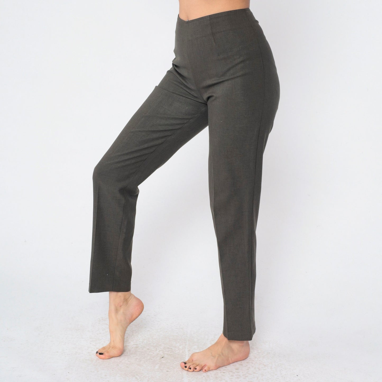 90s Dark Grey High-Waisted Tapered Trousers Small