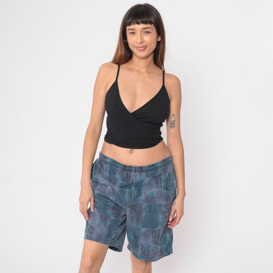 90s Maui Trading Company Shorts Abstract Print Blue Purple Wide Leg Large