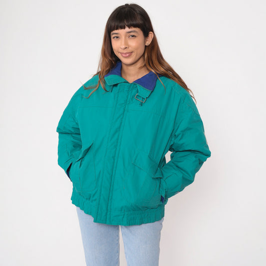 90s London Fog Teal Puffer Ski Jacket Goose Down Hooded Medium Long