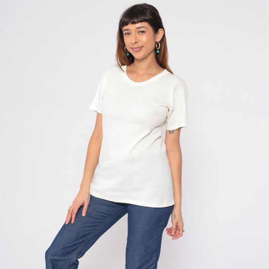 80s Hanes Pale Yellow T-Shirt Cotton Single Stitch Medium M