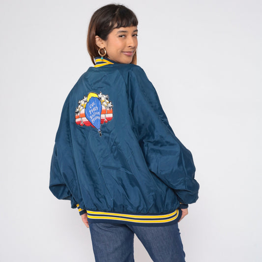 80s Capt Phoggs Balloon Platoon Bomber Jacket Blue Quilted Raglan XXL