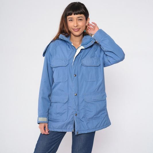90s Woolrich Blue Hooded Windbreaker Jacket Cargo Pockets Large L