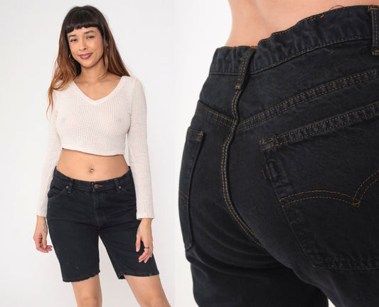 90s Levi's Overdyed Black Denim Bermuda Shorts High Waist Men's Medium