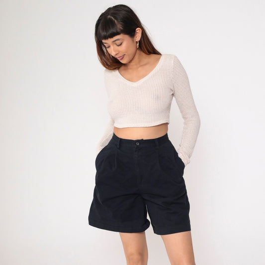 90s Ralph Lauren Navy Cotton Shorts High Waist Bermuda Medium