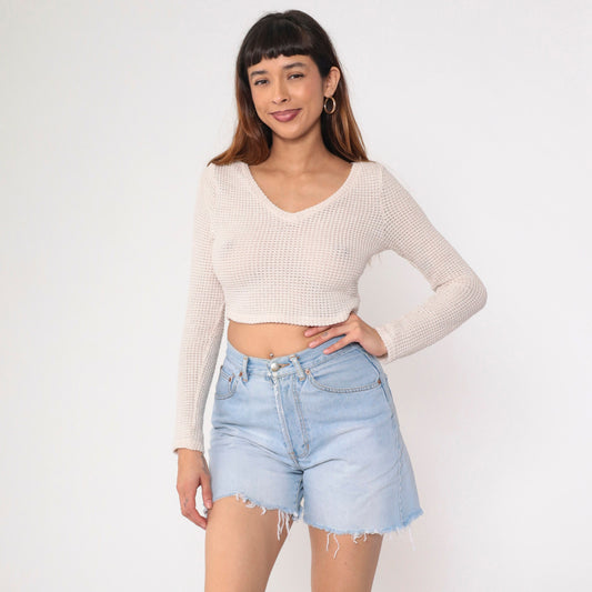 90s Forenza Cutoff Denim Shorts Light Wash High Waisted Frayed Small 6