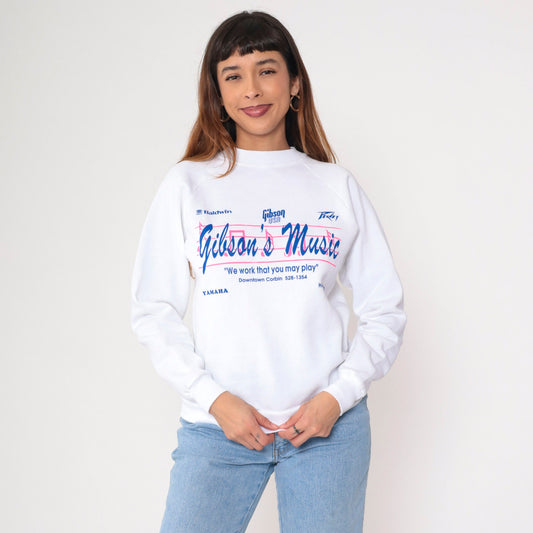 90s Gibson's Music Corbin Kentucky Graphic Sweatshirt White Raglan Small