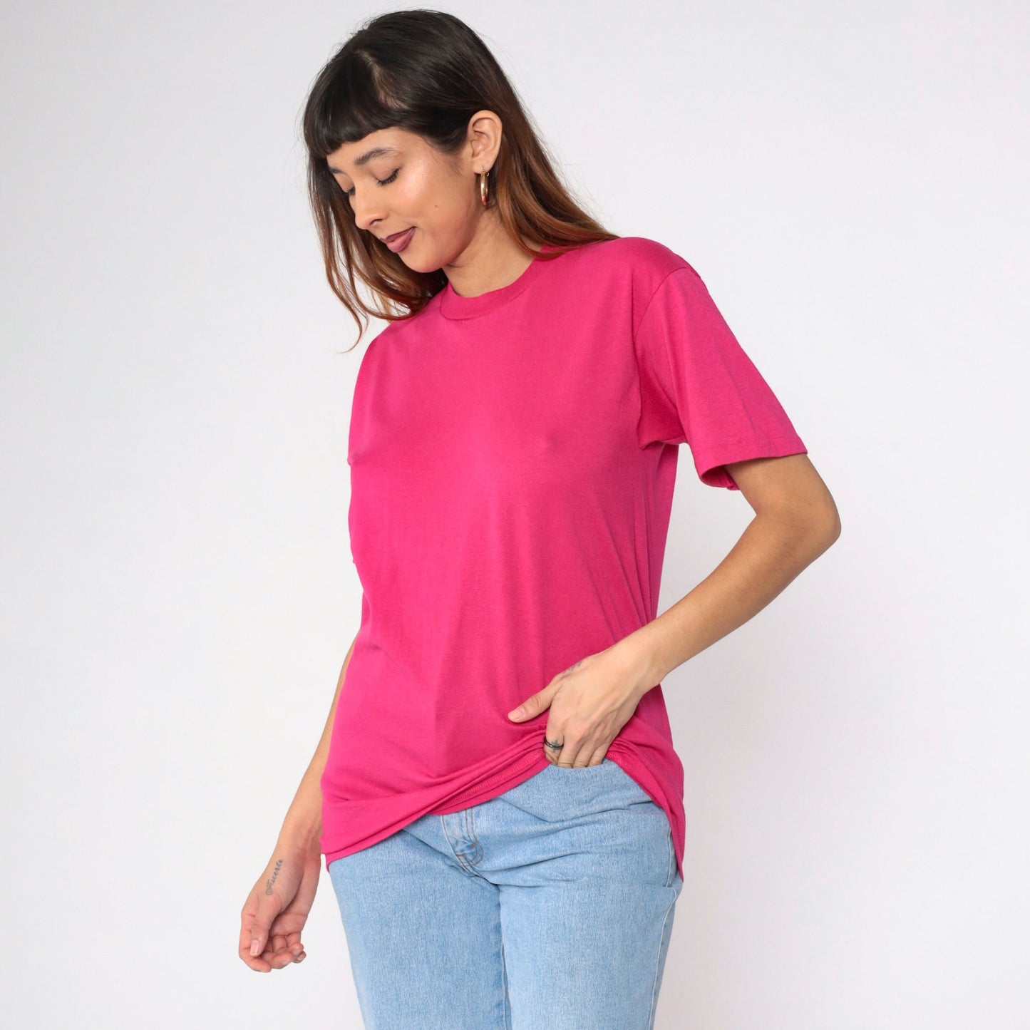 90s Jerzees Hot Pink T-Shirt Short Sleeve Crewneck Small