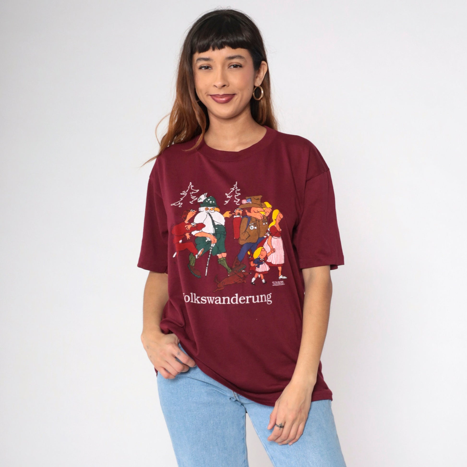 90s Volkswanderung German Hiking Graphic Tee Burgundy Extra Large