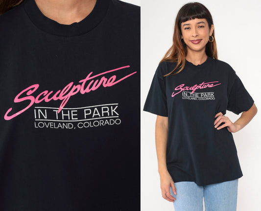 90s Sculpture In the Park Loveland Colorado Graphic Tee Black Neon Large L