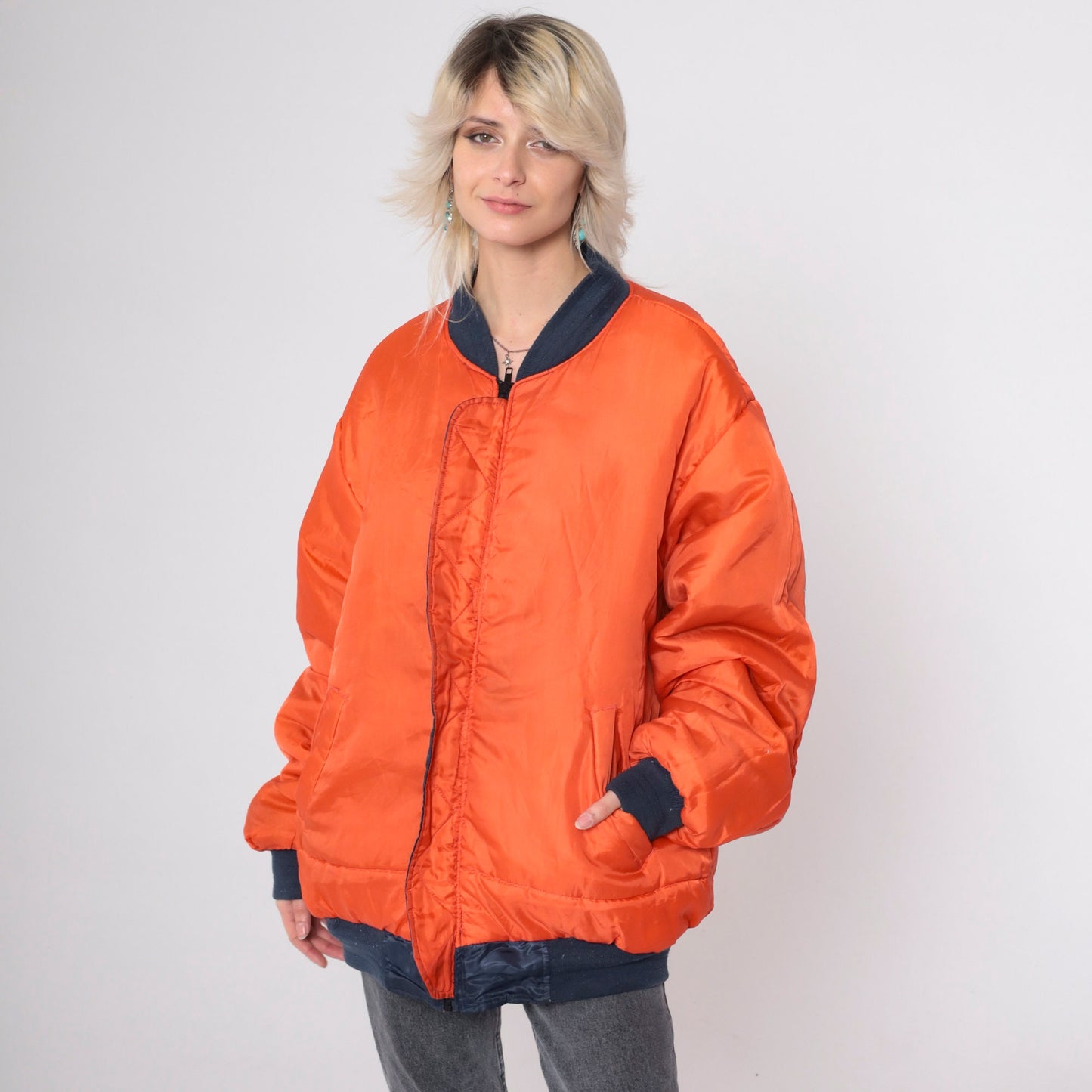 90s The North Face Reversible Bomber Jacket Navy Orange Puffer Large
