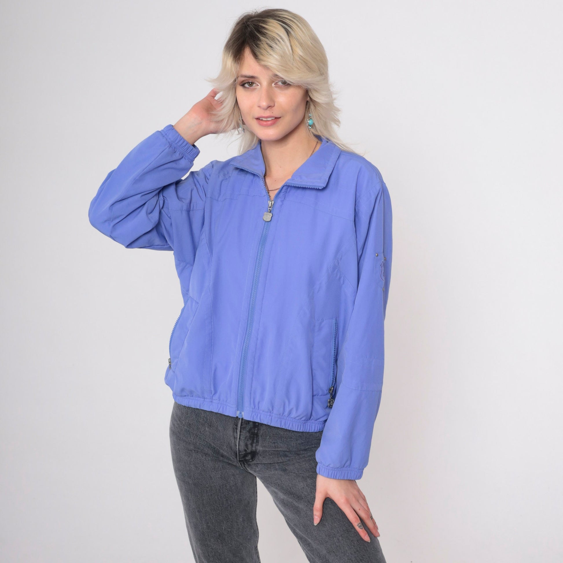90s Periwinkle Windbreaker Jacket Nylon Cropped Track Small