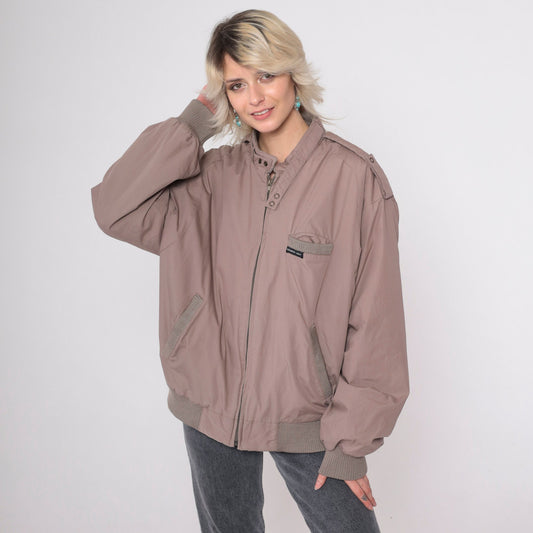 80s Members Only Brown Windbreaker Jacket Zip Epaulette Large