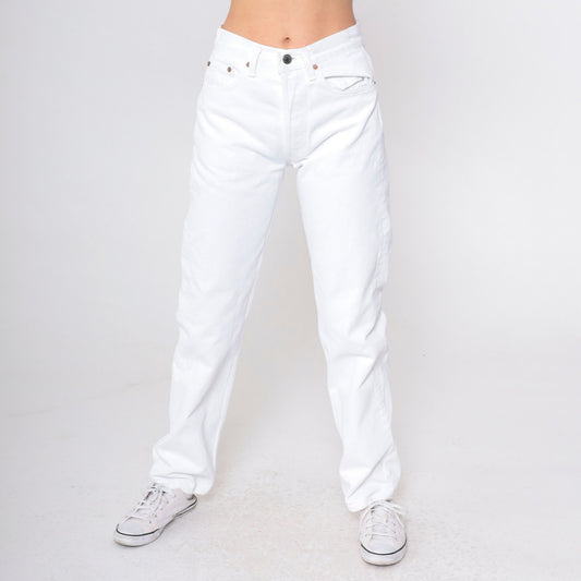 90s Levi's White Denim High-Waist Straight-Leg Jeans USA Made Small