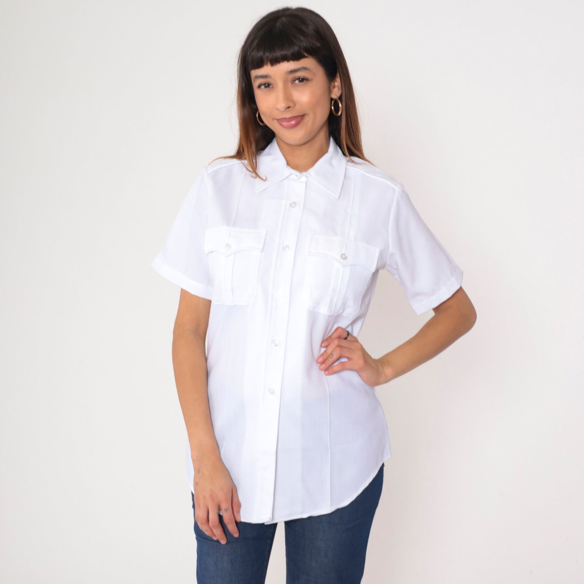 80s Flying Cross White Utility Shirt Button Up Uniform Medium