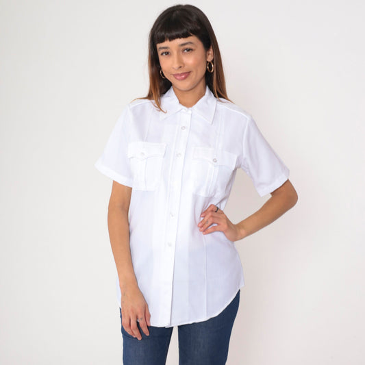 80s Flying Cross White Utility Shirt Button Up Uniform Medium
