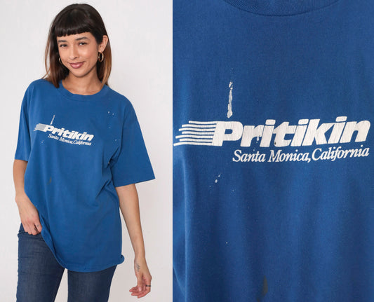 80s Pritikin Longevity Center Santa Monica Graphic T-Shirt Blue Extra Large XL