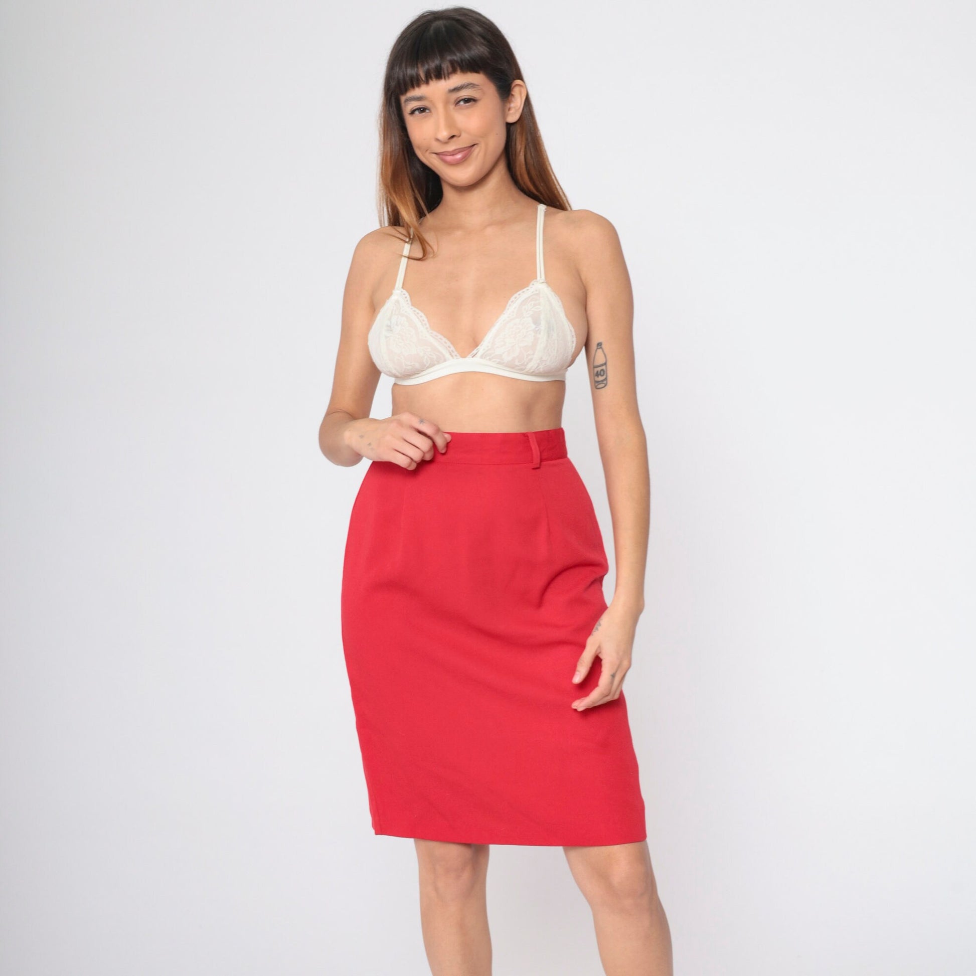 80s Bobbie Brooks Red Mini Pencil Skirt High Waisted Straight Cut Medium