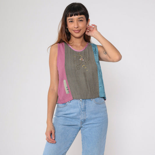 90s Faith by Celia Forrester Floral Beaded Tank Top Embroidered Medium