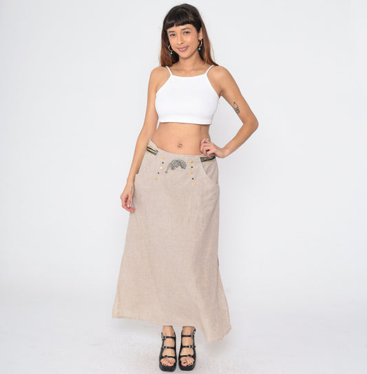90s Joseph Ribkoff Leopard Print Maxi Skirt Tan Gold Studs Large L