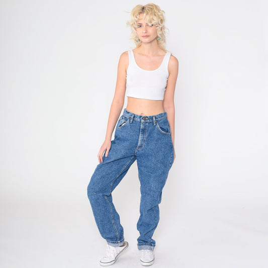90s Lee High Waisted Tapered Jeans Medium Blue Cotton Long 13