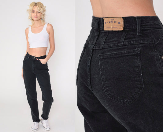 90s Riders Black High-Rise Tapered Jeans Y2K Denim Small 6