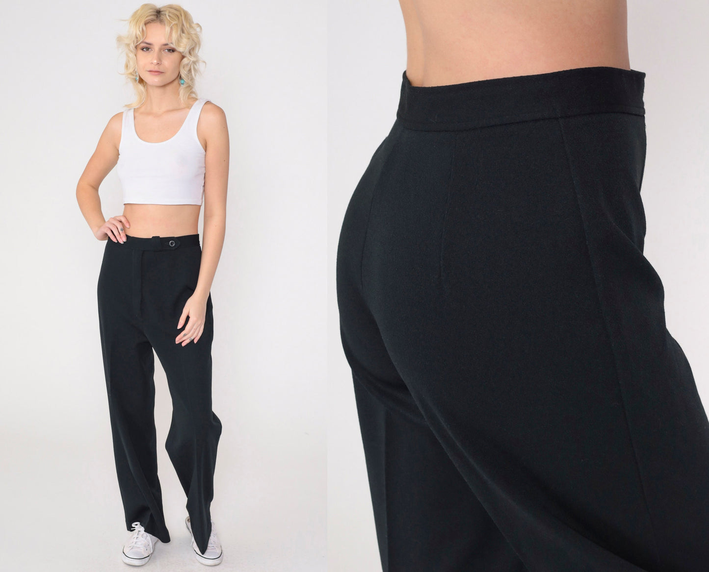 70s Black High-Waist Flared Trousers Russ Medium 8