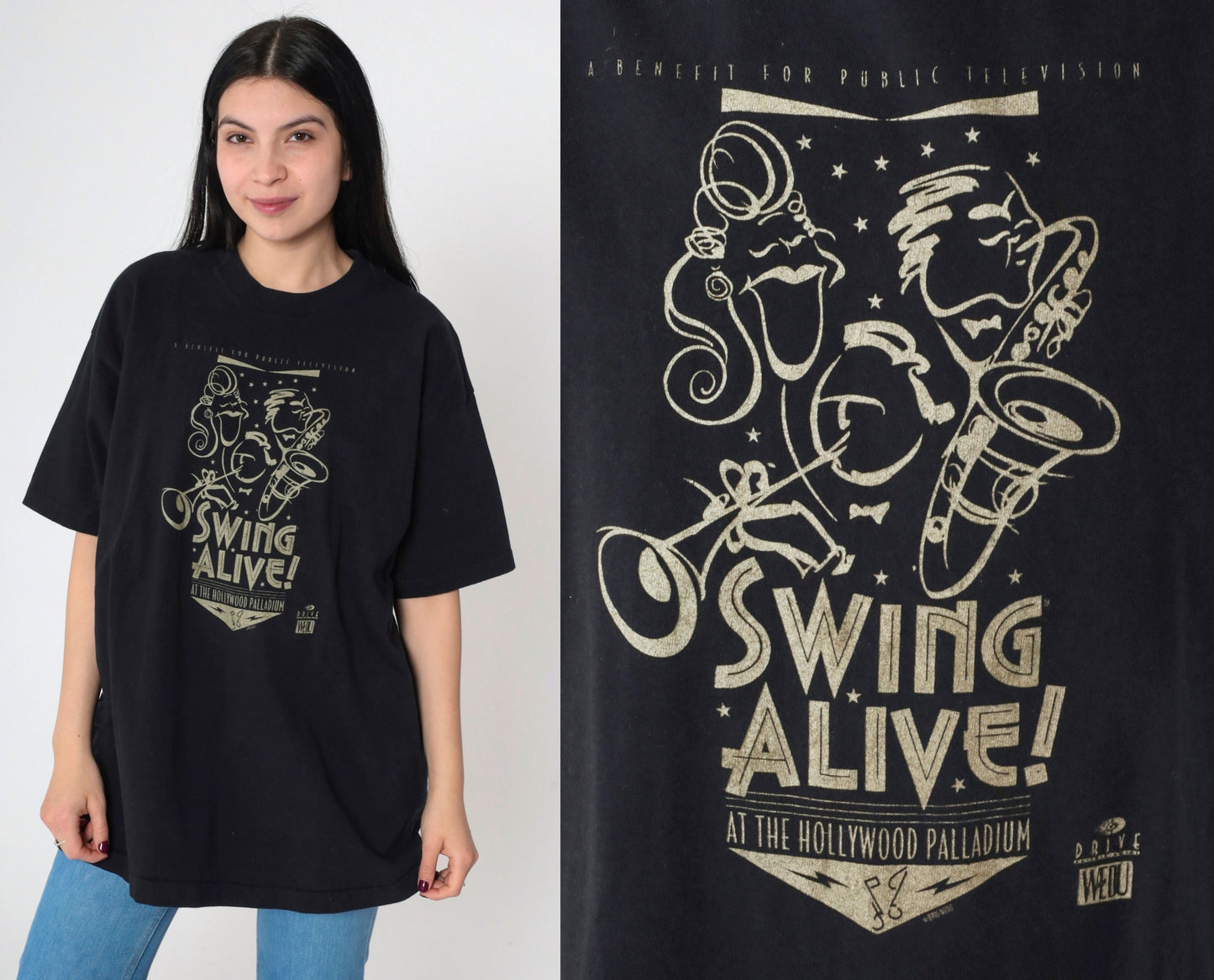 1996 Swing Alive! Hollywood Palladium Benefit T-Shirt Black Graphic Tee Extra Large