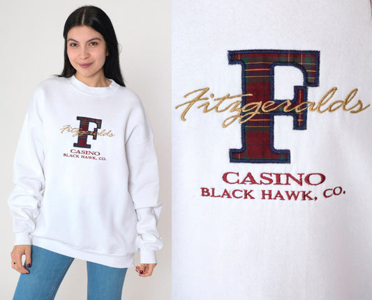 90s Fitzgeralds Black Hawk Casino Colorado Embroidered Sweatshirt White Extra Large XXL