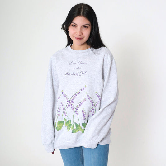 90s Christian Floral Sweatshirt Love Grows In The Hands Of God Grey Large L