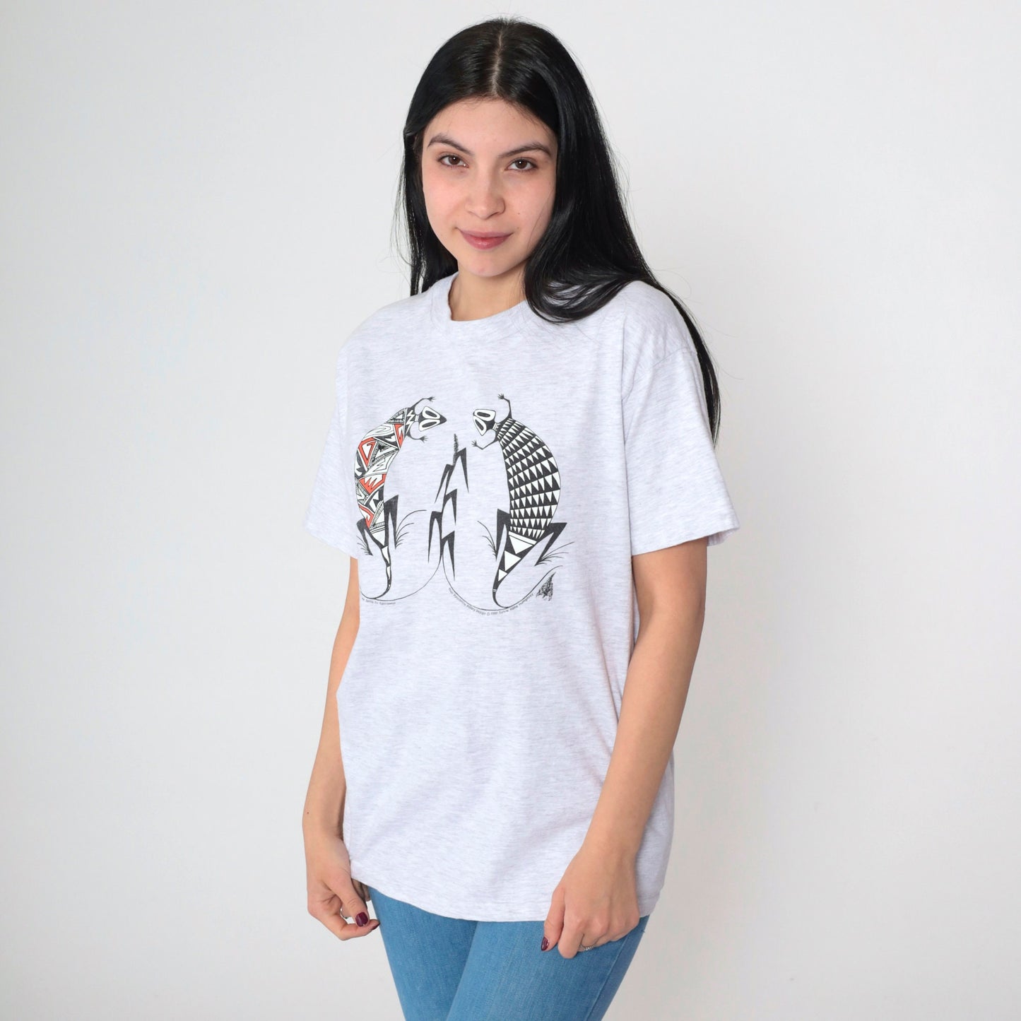 90s Sylvia Naha Humphrey Lizard Graphic T-Shirt Heather Grey Large