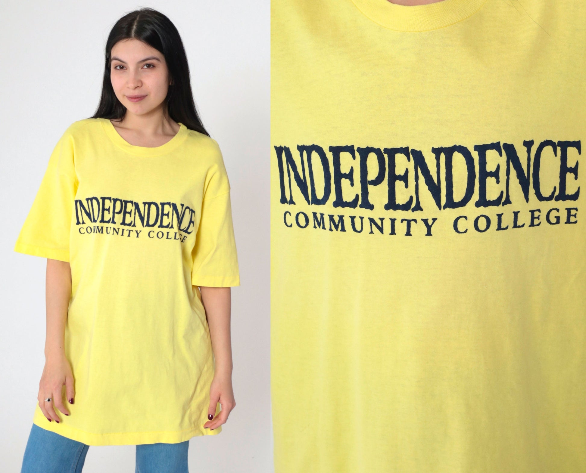 90s Independence Community College Kansas Graphic T-Shirt Yellow Single Stitch Extra Large