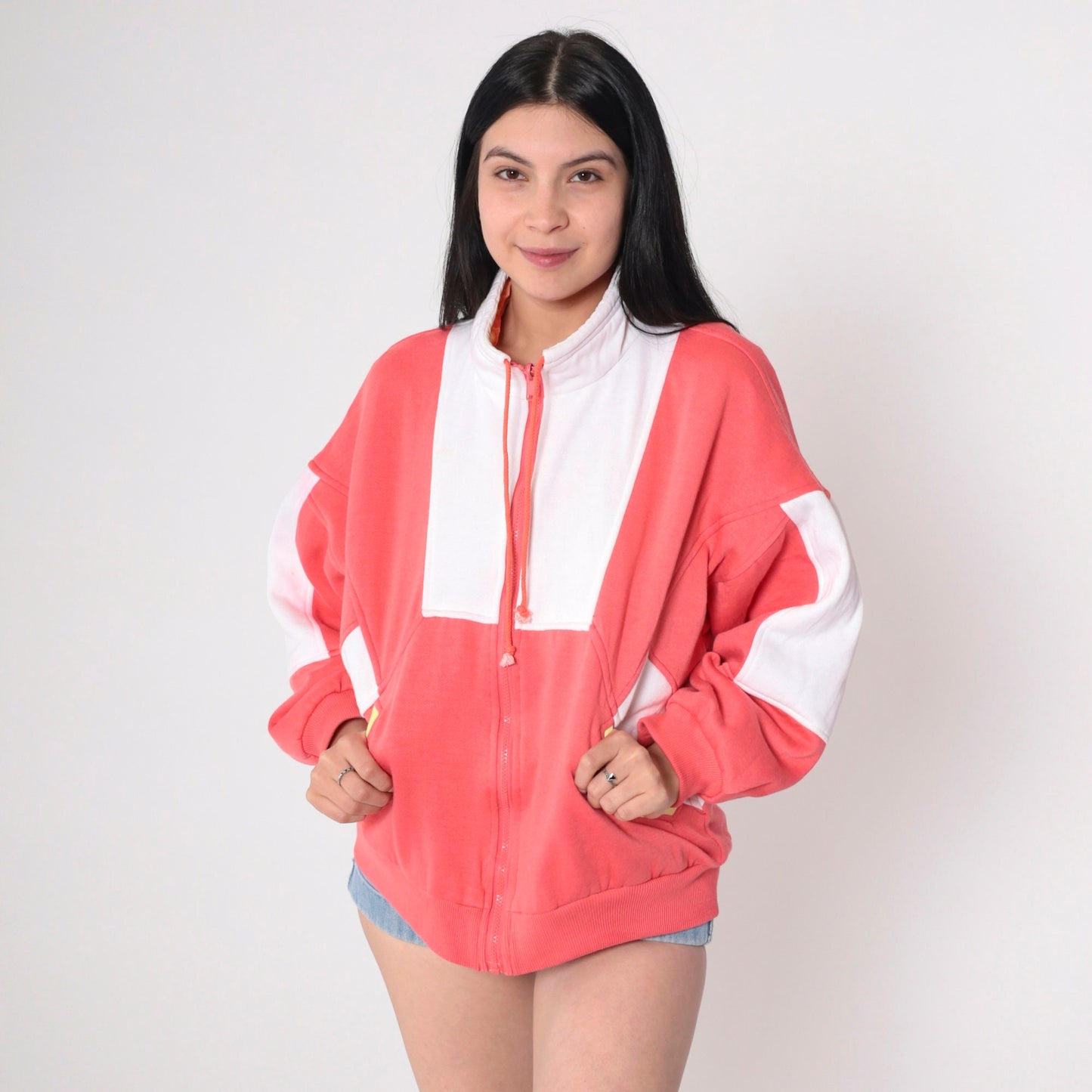 90s Aviat Sportif Reversible Windbreaker Coral Pink White Psychedelic Zip Jacket Small