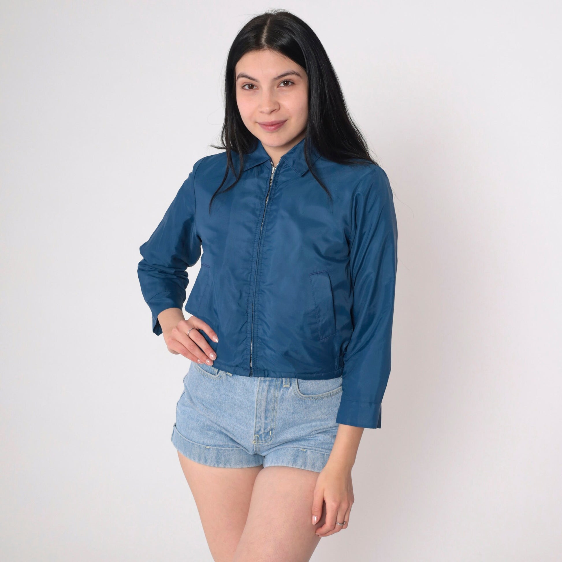 70s 80s Pacific Trail Dark Blue Windbreaker Jacket Faux Sherpa Lined Extra Small