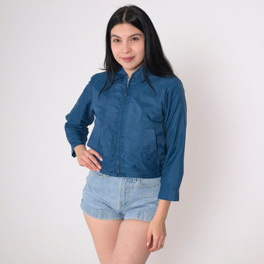 70s 80s Pacific Trail Dark Blue Windbreaker Jacket Faux Sherpa Lined Extra Small