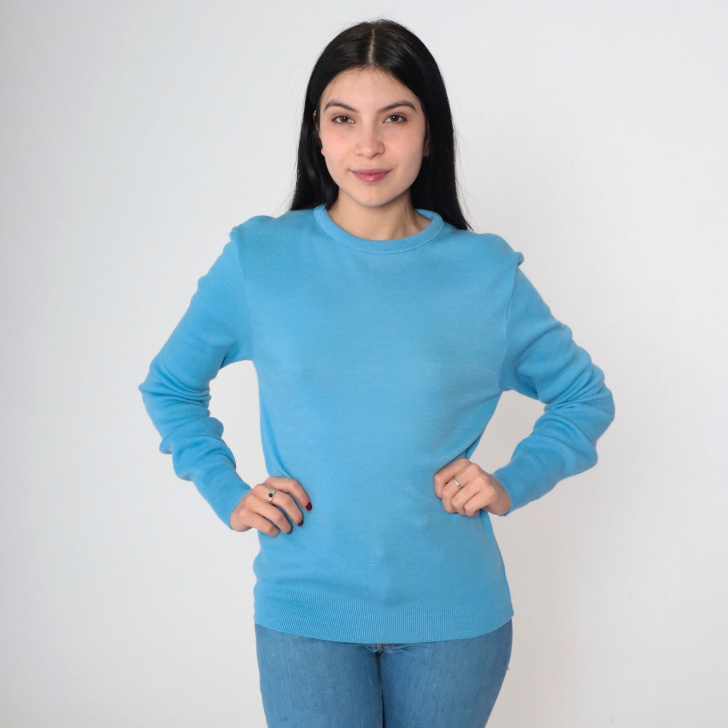 70s Barclay Cornflower Blue Knit Crewneck Sweater Medium M