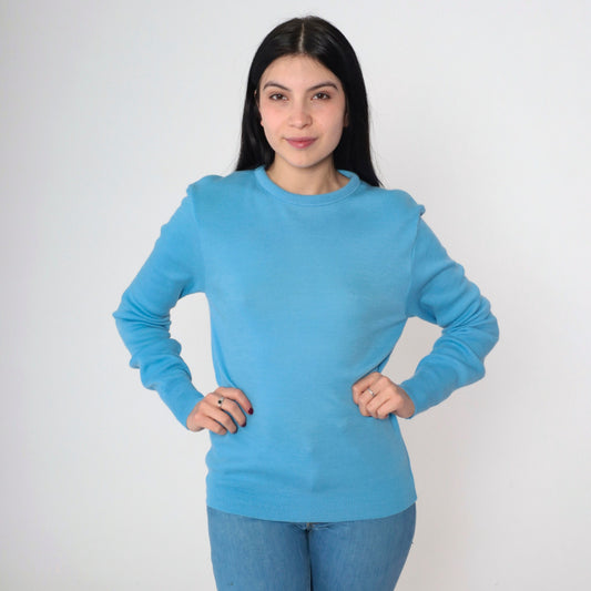 70s Barclay Cornflower Blue Knit Crewneck Sweater Medium M