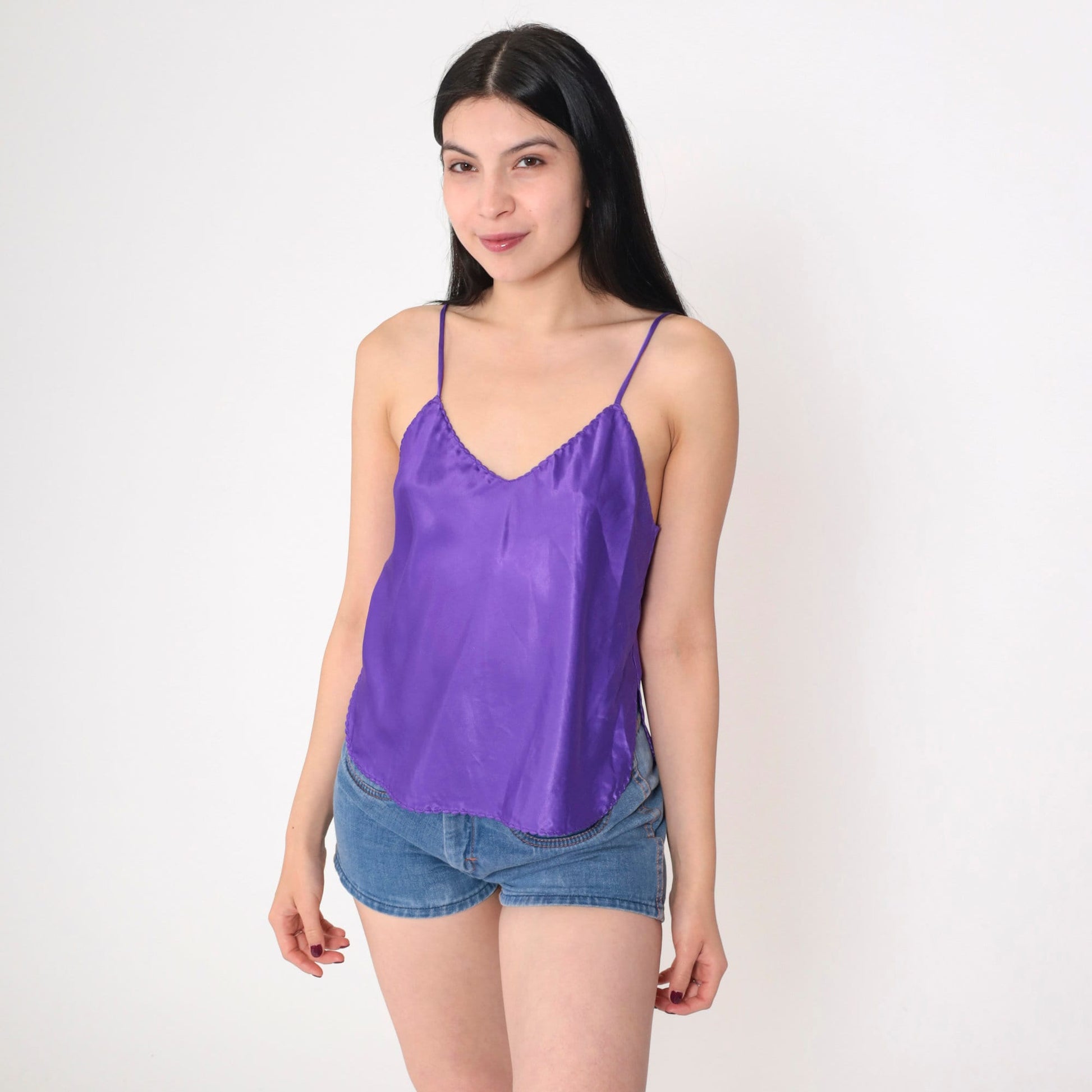90s Purple Camisole Tank Top Spaghetti Strap V-Neck Small