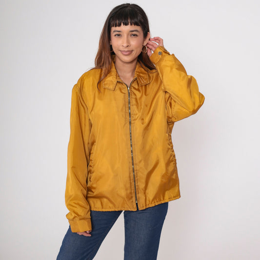 70s Calderon of California Mustard Windbreaker Jacket Faux Fur Lined Large L
