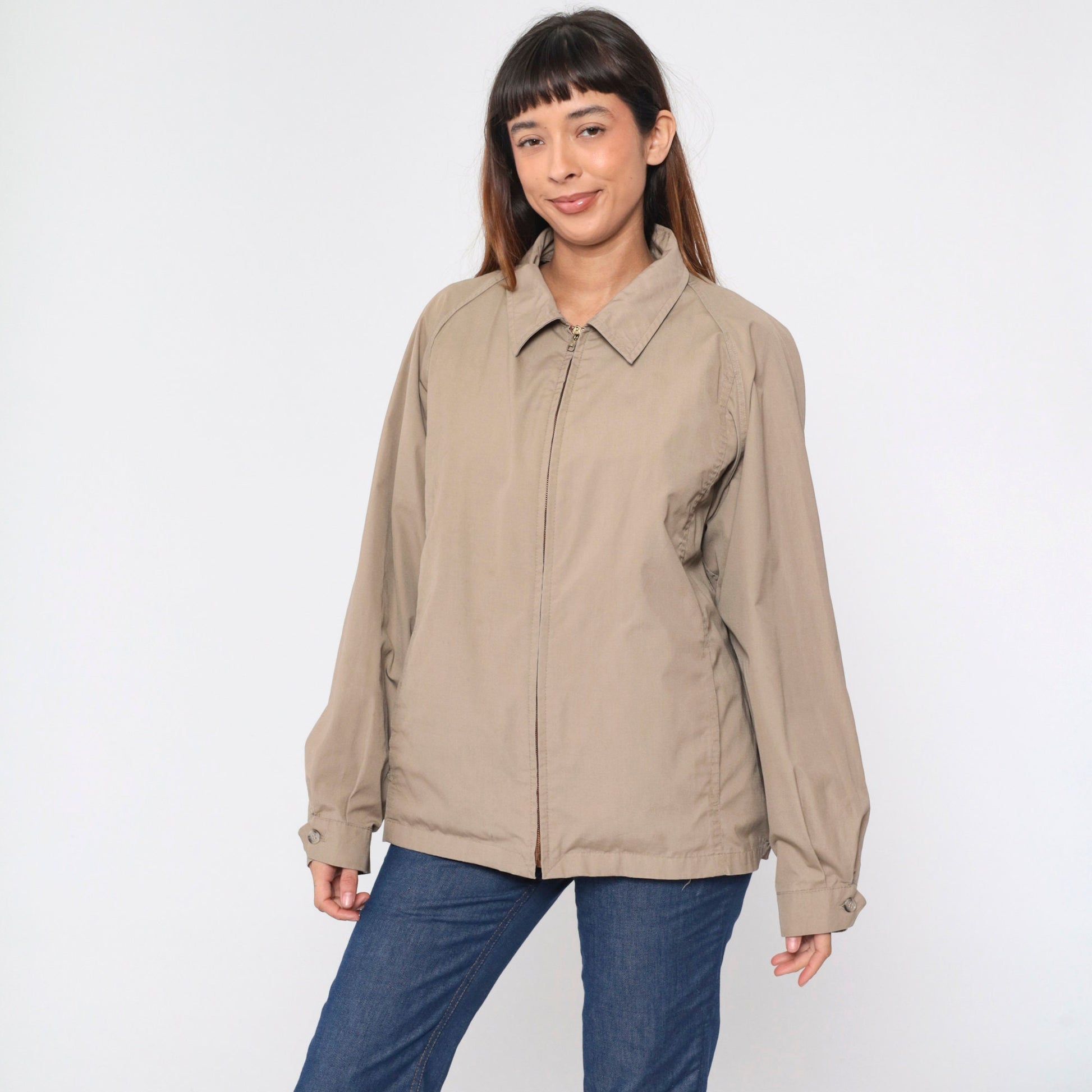 London Fog 80s Khaki Windbreaker Jacket Raglan Faux Fur Lining Large