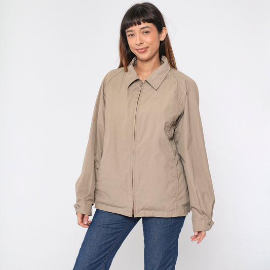 London Fog 80s Khaki Windbreaker Jacket Raglan Faux Fur Lining Large