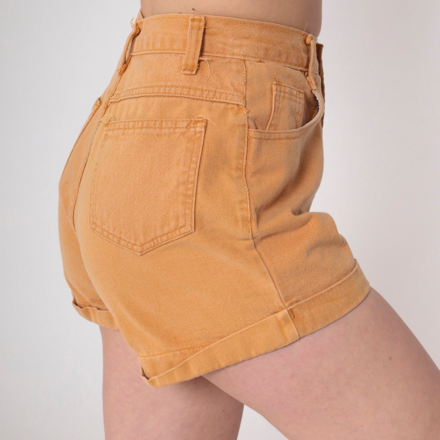 90s Tan Denim Shorts High Waist Cuffed Cotton Jean Shorts Small S