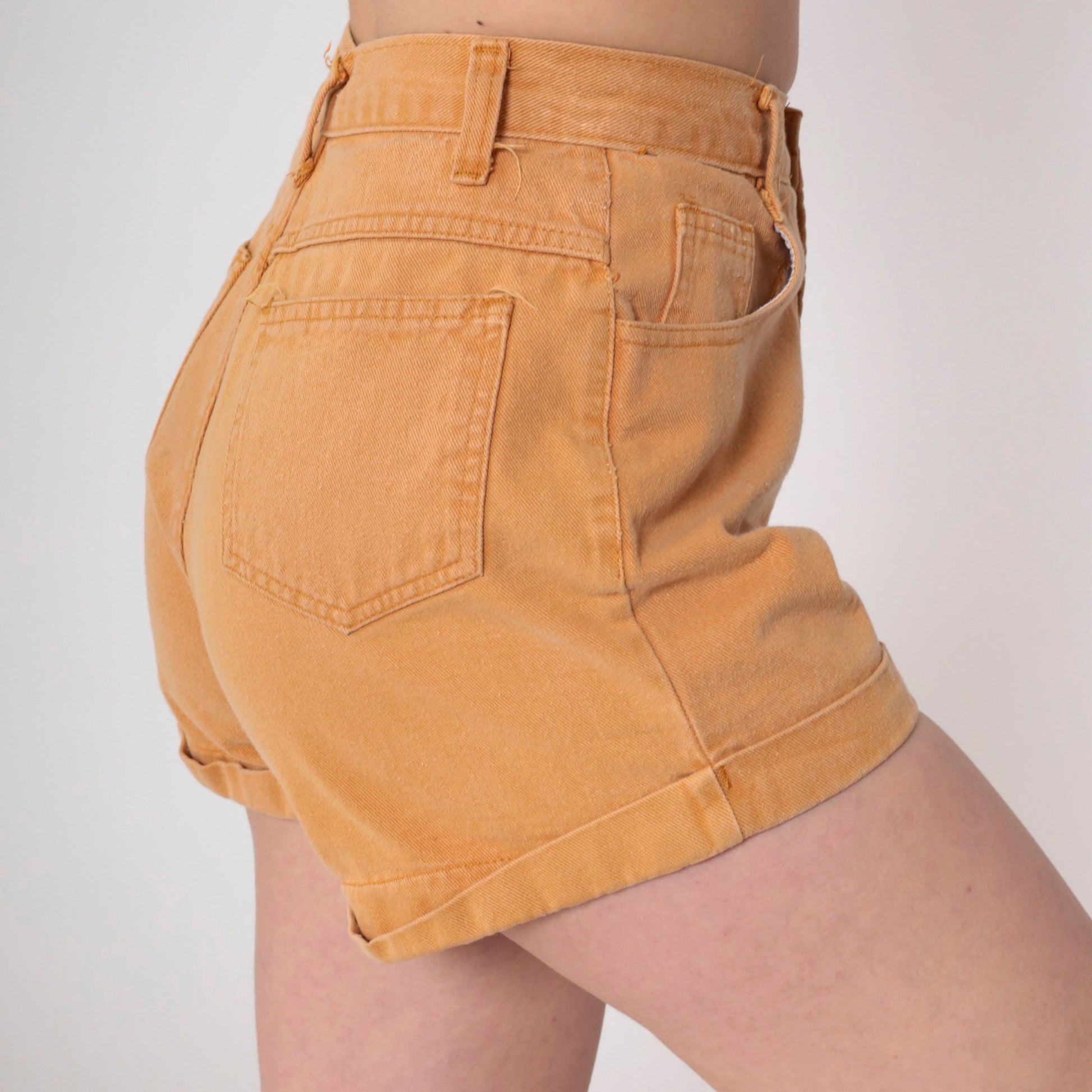 90s Tan Denim Shorts High Waist Cuffed Cotton Jean Shorts Small S