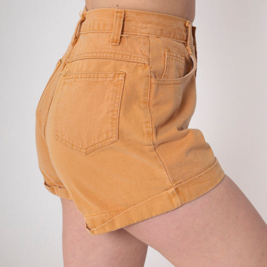 90s Tan Denim Shorts High Waist Cuffed Cotton Jean Shorts Small S
