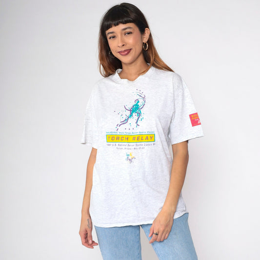 1997 National Senior Sports Classic VI Wells Fargo Torch Relay Graphic Tee Heather Grey Large